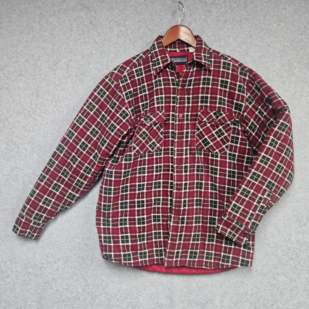 Vintage Windbreaker Shirt Jacket Mens M Burgundy Plaid Quilted Lined Flannel
